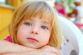 Closeup face little blond girl portrait smile