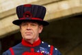 Closeup face portrait of a white middle aged Yeoman Warder Guard