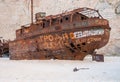 Closeup of the famous shipwreck on Navagio Beach