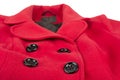 Closeup of fashionable red woman coat with buttons.