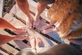 Closeup of the feet of family on the white sandy beach Royalty Free Stock Photo