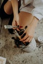 Closeup of female artist hand holding paintbrush Royalty Free Stock Photo