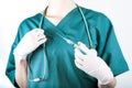Closeup of a female doctor, nurse with syringe Royalty Free Stock Photo