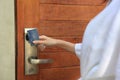 Closeup of female door with keycard