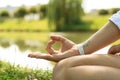 Closeup of the female hand put in gyan mudra.