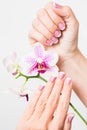 Closeup of female hands and fingers manicured