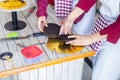 Closeup Of Female Hands Preparing Cake Bread Christmas, Preparation Holiday And Party Royalty Free Stock Photo