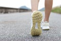 Closeup of female running walking shoes. Work out concept, step walk Royalty Free Stock Photo