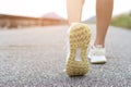Closeup of female running walking shoes. Work out concept, step walk Royalty Free Stock Photo