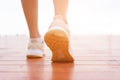 Closeup of female running walking shoes. Work out concept  step walk Royalty Free Stock Photo