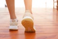 Closeup of female running walking shoes. Work out concept  step walk Royalty Free Stock Photo