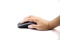 Closeup of a female's hand usiing a computer mouse Royalty Free Stock Photo