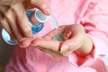 Closeup Female`s Hands Applying Alcohol Cleansing Gel for Hand Rubbing Royalty Free Stock Photo