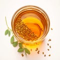 Closeup Fenugreek Seeds drink, a rejuvenating Indian health tonic.