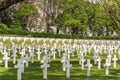 Closeup of field of crosses at American Cemetery and Memorial, Manila Philippines