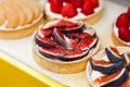 Closeup of fig tart dessert tray assorted Royalty Free Stock Photo
