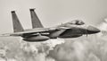 Closeup fighter F15 jet at 500 knots in flight from and air to air sortie Royalty Free Stock Photo