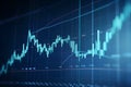 Closeup of financial chart display with generic volatile asset candlesticks graph, neural network generated