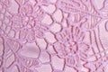 Closeup of fine elegant pink lace texture with seamless floral pattern on pink fabric background. Macro suitable for wallpapers Royalty Free Stock Photo