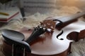 Closeup Fine Tuners and Tailpiece of violin ,part of acoustic instrument