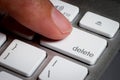 Closeup of finger on delete key in a keyboard. Royalty Free Stock Photo