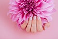 Closeup fingernails with pink fashion manicure