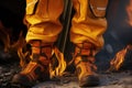 closeup of fire boots and pants, ready for quick action Royalty Free Stock Photo