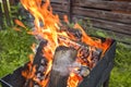 Closeup of Fire at Open Fireplace Outdoors Royalty Free Stock Photo