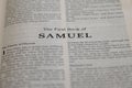 Closeup of the first Book of Samuel from Bible or Torah, with focus on the Title of Christian and Jewish religious text. Royalty Free Stock Photo