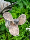Closeup fishing boat screw propeller. Worn out and rusty Royalty Free Stock Photo