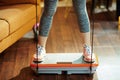 Closeup on sports woman training using vibration power plate Royalty Free Stock Photo