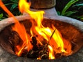 Closeup flame in brazier stove