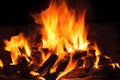 Closeup of Flame in a fireplace, flames and burning woods