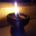 Closeup flame from oil lamp at night