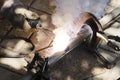 Closeup of flame during welding.Shielded metal arc welding Royalty Free Stock Photo
