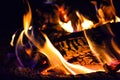 Closeup of the flames of a campfire with a blurry background during the night Royalty Free Stock Photo