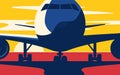 Closeup. Flat style vector illustration of the airliner at sunse Royalty Free Stock Photo