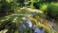 A closeup of a flocked and discolored stream its once crystalclear water now obscured by thriving algae colonies