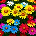 Closeup flower display assorted colorful blooming flowers by green foliage blurred background Royalty Free Stock Photo