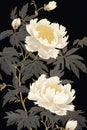 Closeup of Flower Leaves with White Baroque Design Set Against G