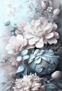 Closeup Flowers Fantasy Art Brushed White Blue Paint Elegant Extremely Ornamental Painting Silk Aesthetic Sun..Closeup Flowers