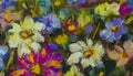 Closeup flowers oil painting fragment. Hand Painted flower Impressionist art