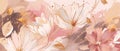 Closeup of flowers on pink background with white and gold colors