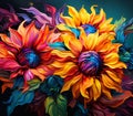 Closeup of flowers on a table: an amazing sunflower with stunnin