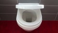 Closeup of flushing toilet bowl and lid cover closing automatically