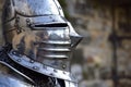 closeup of a fluted bascinet on a knight outside Royalty Free Stock Photo