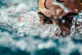 closeup of focused athlete treading water