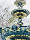 Closeup focused fountain statue on the city park Royalty Free Stock Photo