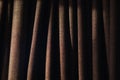 Closeup of folds on curtain with side lighting