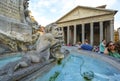 Closeup of the Fontana del Pantheon in the piazza della Rotonda, Rome Italy